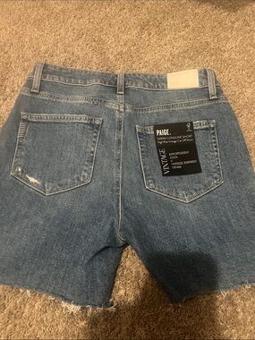 PAIGE Vintage-Inspired Mid Blue Cutoff Denim Shorts